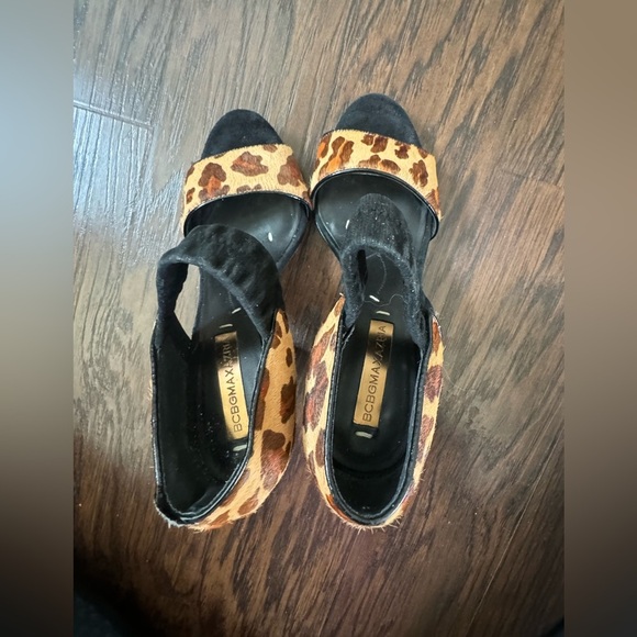 BCBG Maxazria Stack Heel Sandal Pumps Multi Black Brown Camel Animal Print 7M - Picture 7 of 9